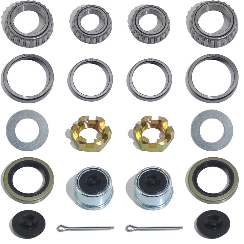 iBroPrat 2 Sets 3500 LB Boat Trailer Axle Bearing Kits, L68149 L44649 Bearing Kits, 171255TB/10-19 Grease Seals, Spindle Nuts, 1.98" Dust Covers and Rubber Plugs, Cotter Pins,Washers for #84 Spindle - Image 1